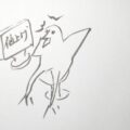 値上げに驚く鳥人間の写真